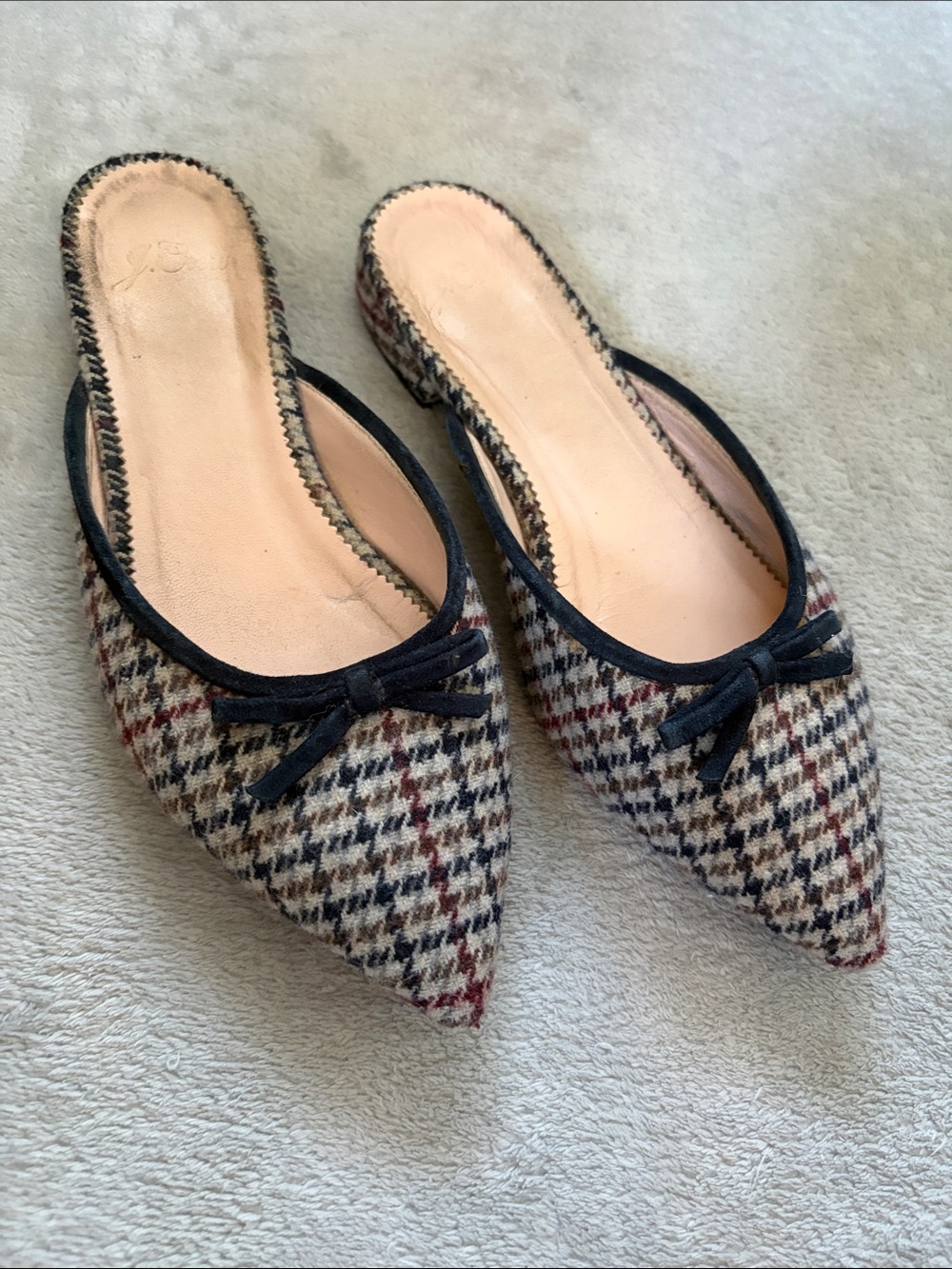 J. Crew: Pointed Slip-On Women's Mules in Houndstooth Plaid